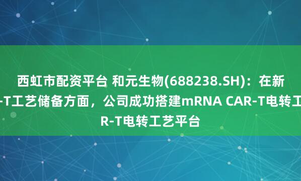 西虹市配资平台 和元生物(688238.SH)：在新型CAR-T工艺储备方面，公司成功搭建mRNA CAR-T电转工艺平台