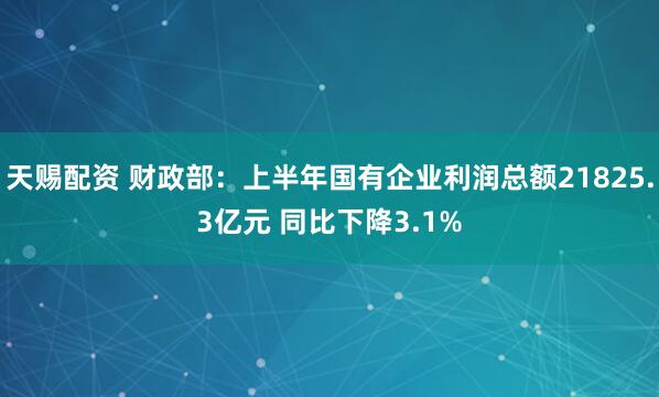 天赐配资 财政部：上半年国有企业利润总额21825.3亿元 同比下降3.1%